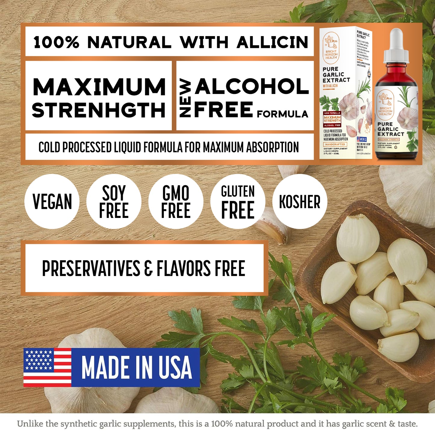 Maximum Strength Alcohol-Free Pure Garlic Extract with Allicin 1oz