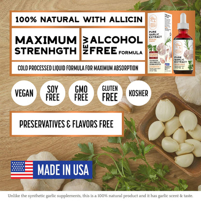 Maximum Strength Alcohol-Free Pure Garlic Extract with Allicin 1oz